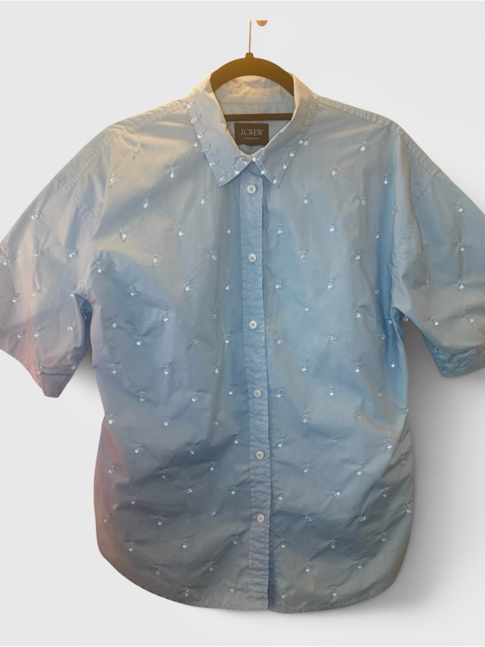 J. Crew Light Blue Short-Sleeve embellished Button-Down Shirt